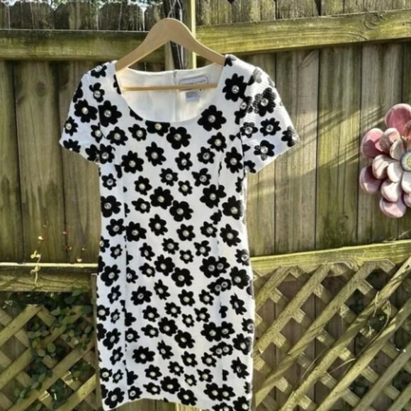 Adrienne Vittadini Vintage 80s Floral Professional Dress Black & White Size 8 - Picture 2 of 3
